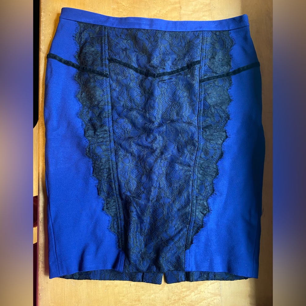 Victoria's Secret Blue Pencil Skirt with Black Lace Overlay size 8